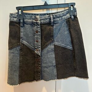 Rails patchwork denim skirt